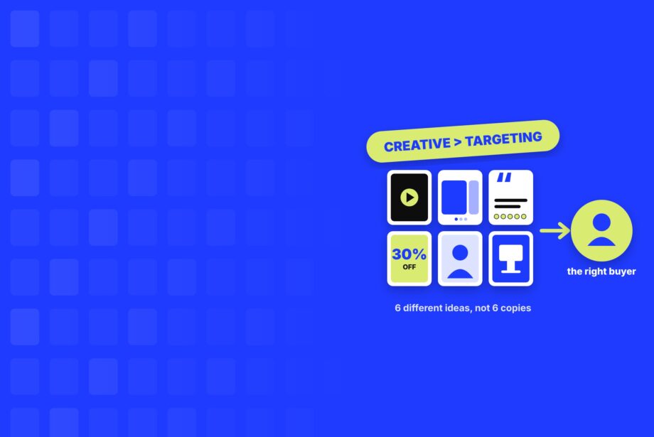 Grid of varied ad creatives feeding into Meta's Andromeda ad system